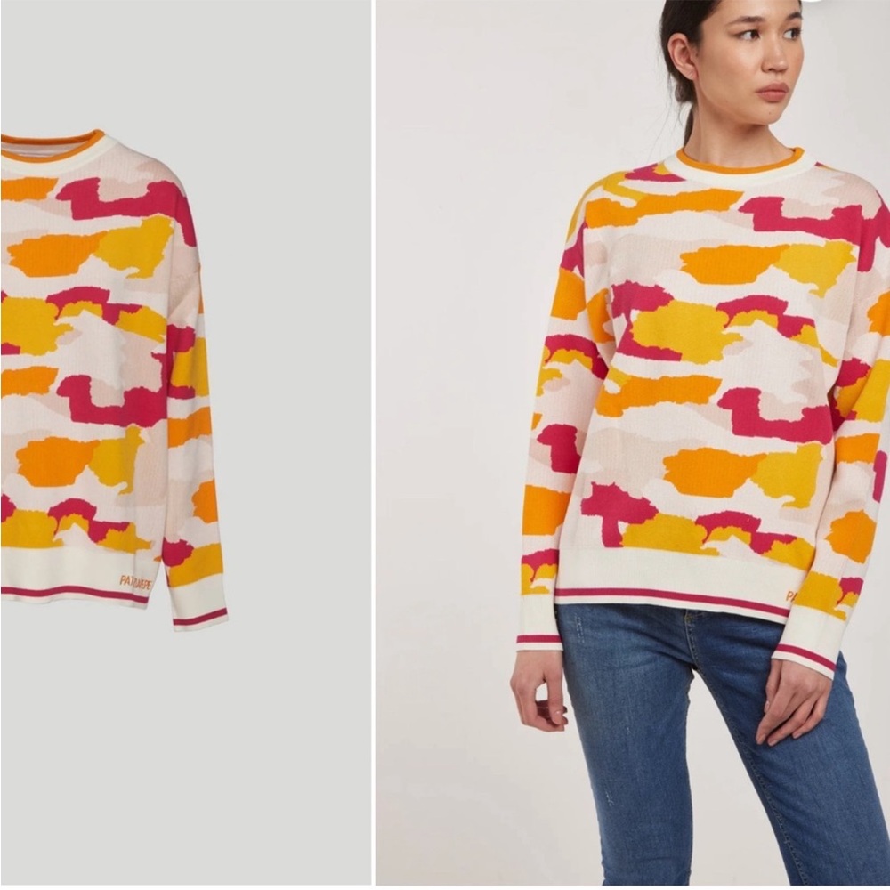 Patrizia Pepe CrewNeck Sweater Orange Pink multicolor Camo long sleeve